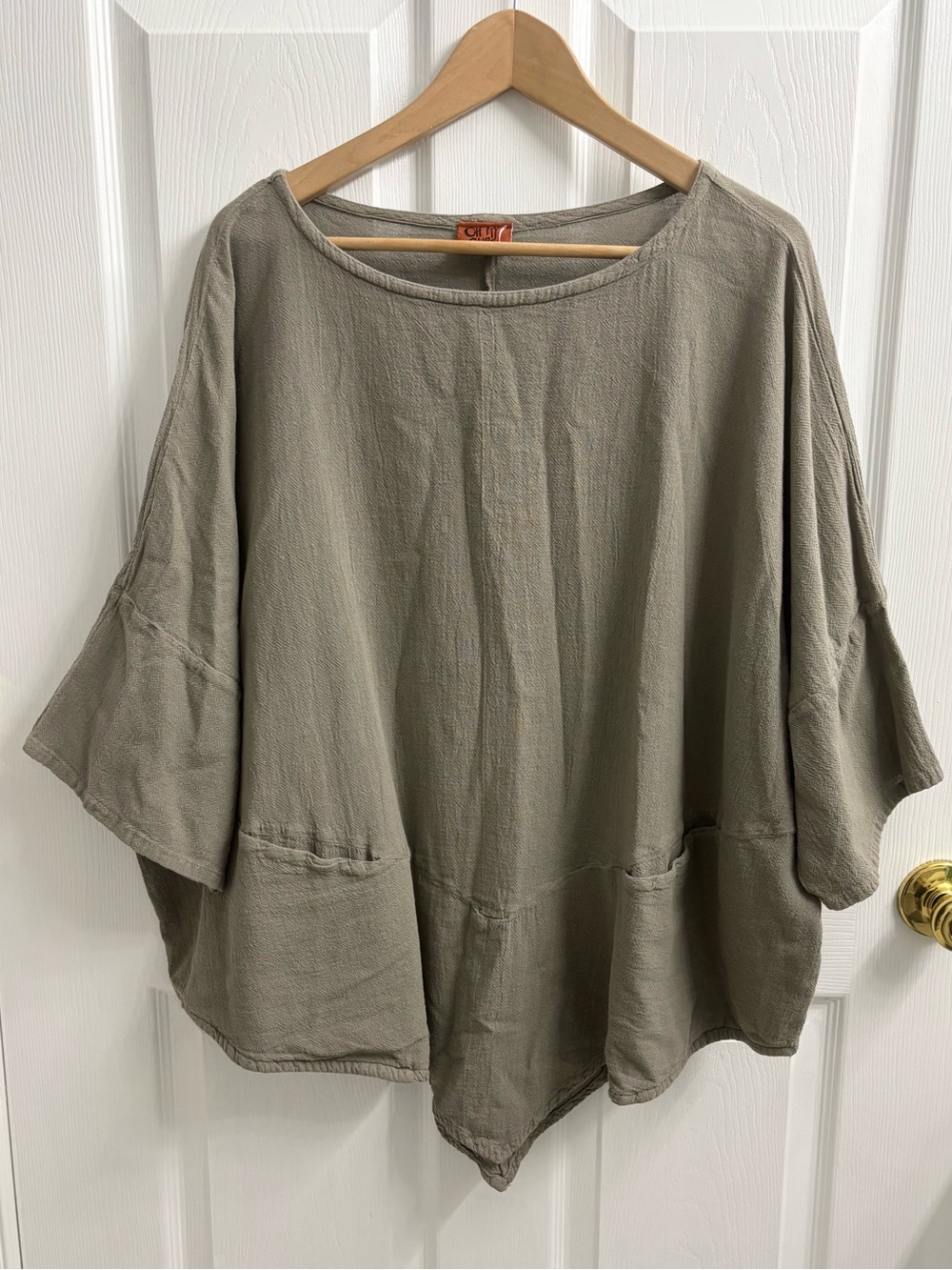 Oh My Gauze Kitty Cotton Blouse One Size Taupe Boho Lagenlook Gauzey Neutral